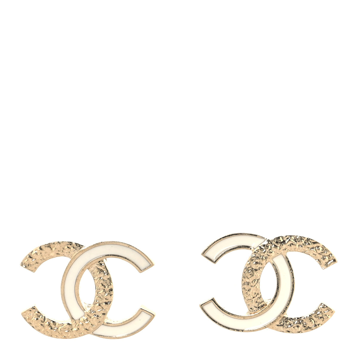 Chanel Enamel CC Textured Earring Gold White 1 of 5