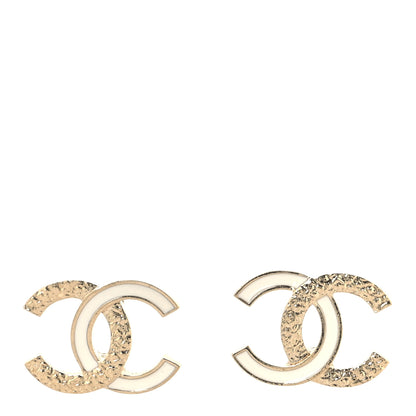 Chanel Enamel CC Textured Earring Gold White 1 of 5