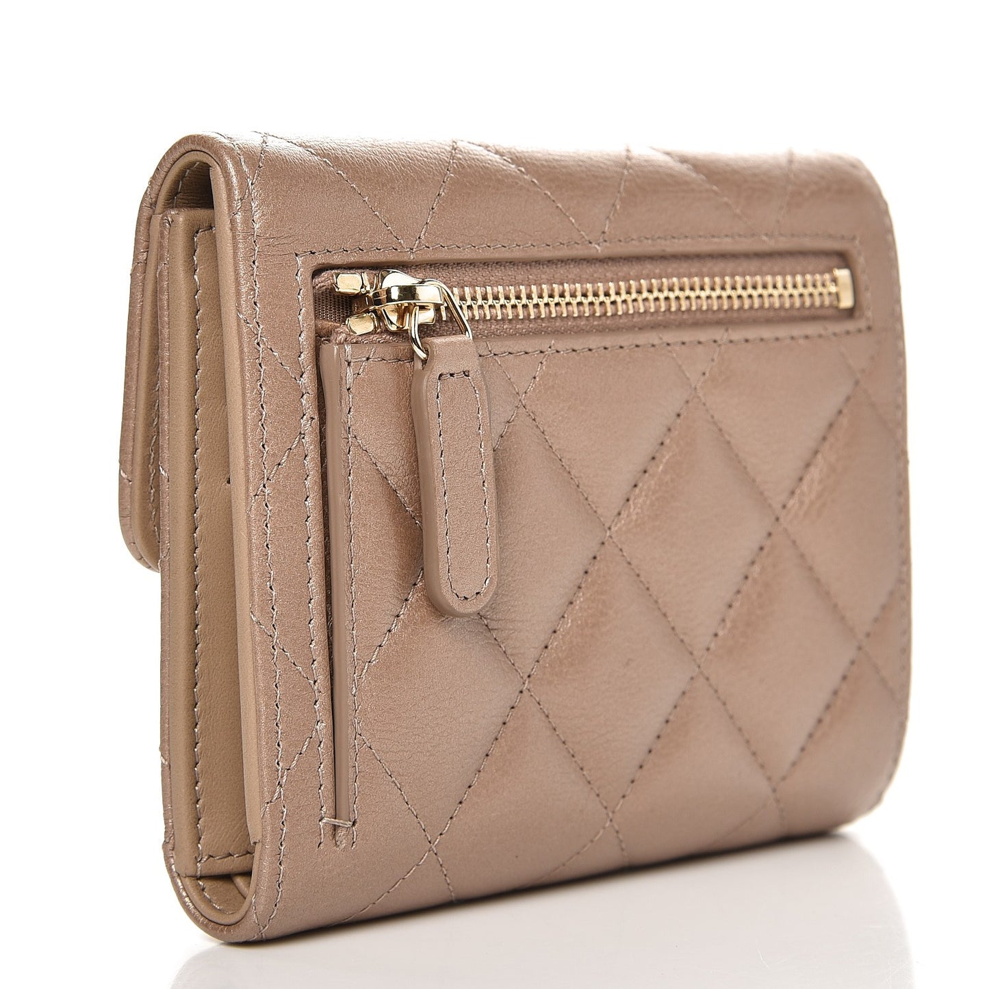 Metallic Aged Calfskin Quilted Small Reissue Wallet Gold
