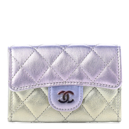 Chanel Gradient Metallic Calfskin Quilted Flap Card Holder Wallet Silver Blue Yellow Purple 1 of 7