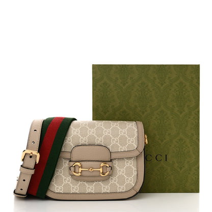 Gucci GG Supreme Monogram Textured Dollar Calfskin Web Mini Horsebit 1955 Shoulder Bag Beige Mystic White Oatmeal 13 of 13