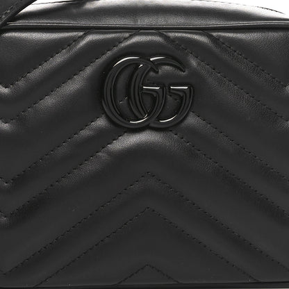 Gucci Calfskin Matelasse Monochrome Mini GG Marmont Chain Shoulder Bag Black 8 of 10