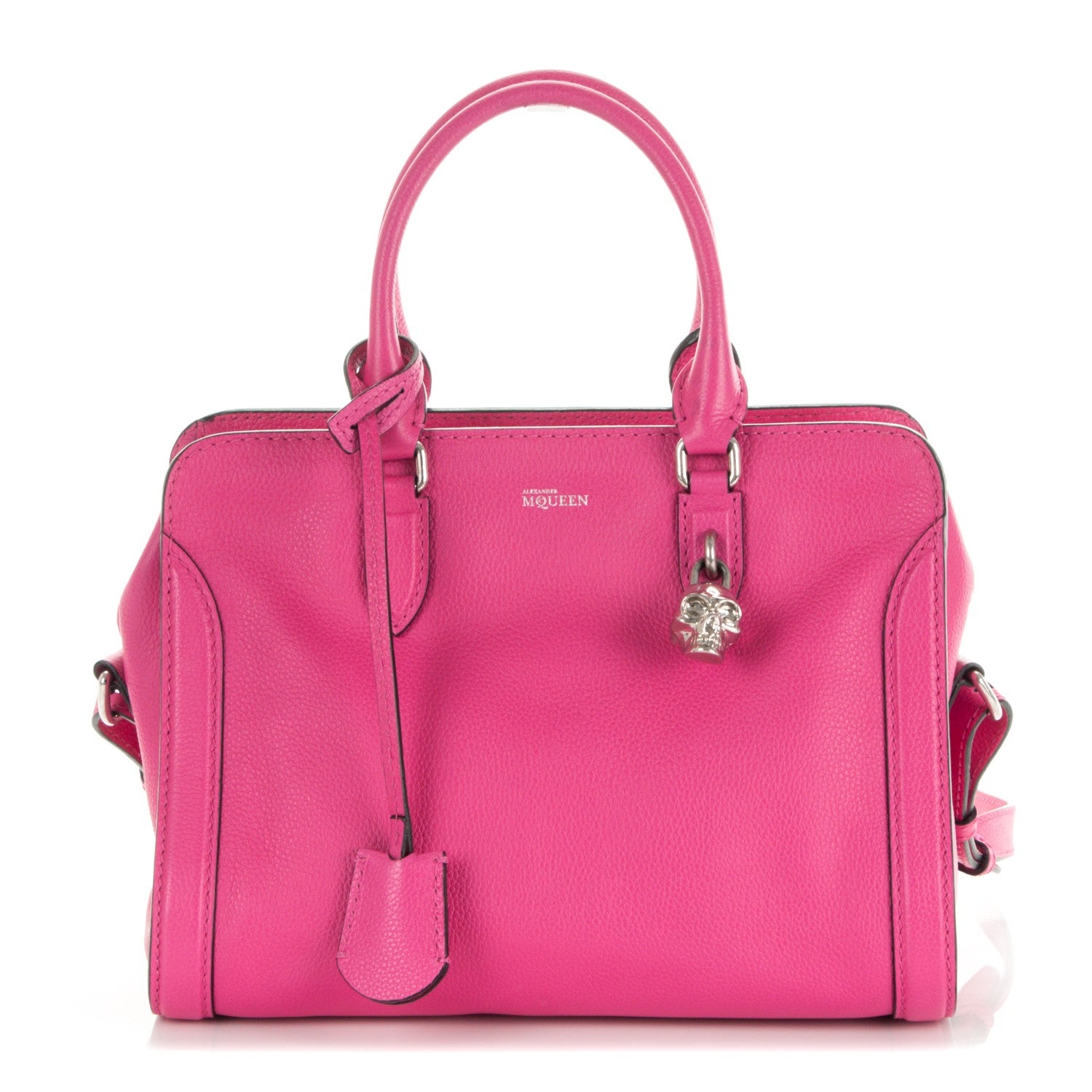 Alexander McQueen Pebbled Calfskin Small Skull Padlock Zip Around Tote Bouganville 1 of 8
