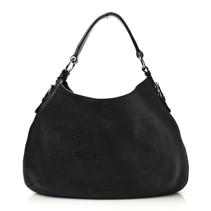 Prada Vitello Daino Embossed Logo Hobo Black 1 of 6
