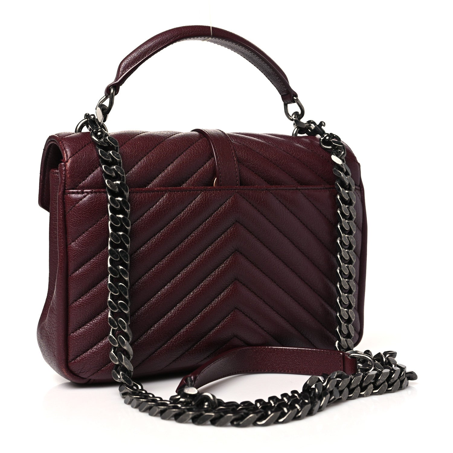 Saint Laurent Sheepskin Matelasse Chevron Monogram Medium College Bag Rouge Legion 3 of 13