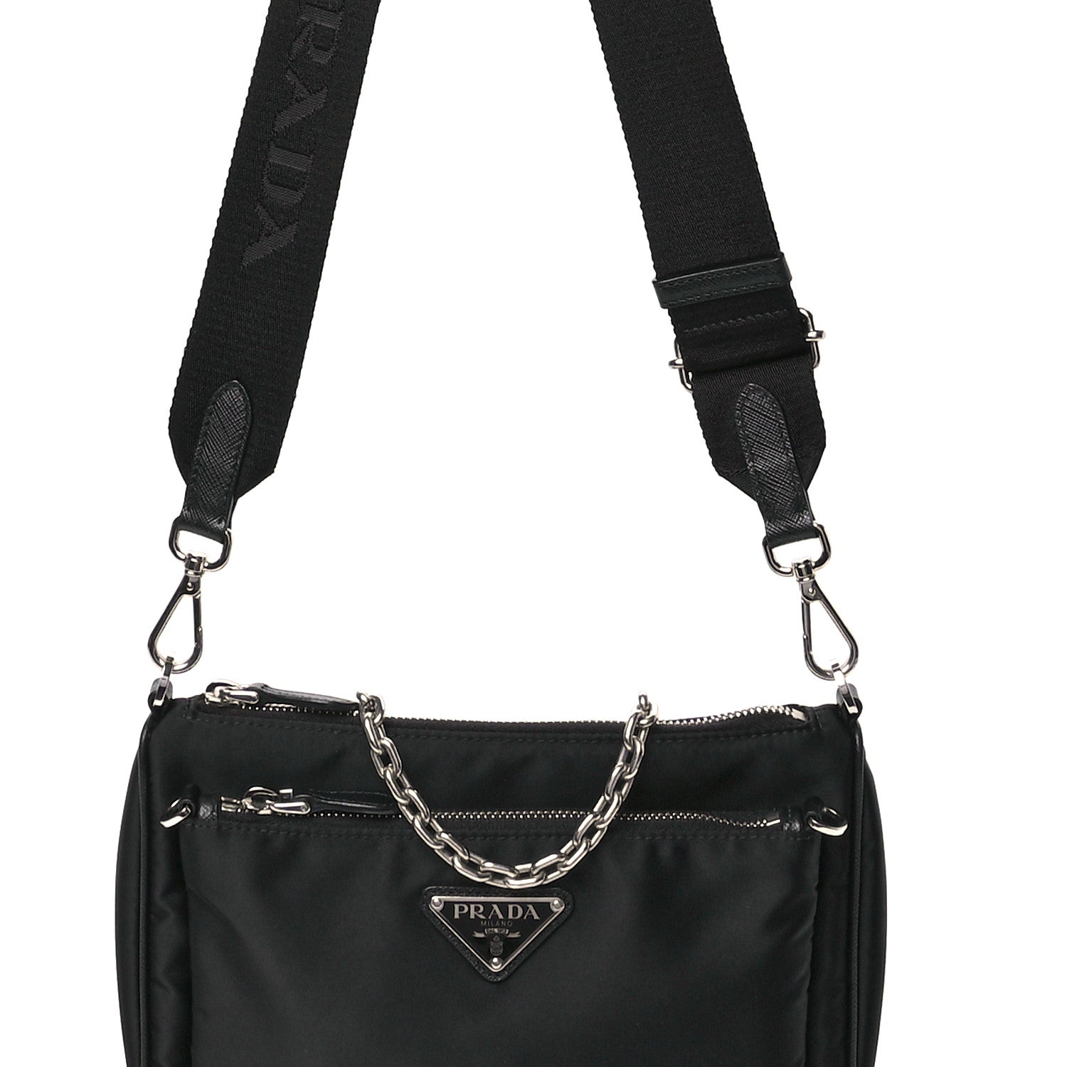 Prada Re-Nylon Saffiano Double Pouch Shoulder Bag Black 10 of 13