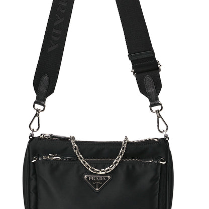 Prada Re-Nylon Saffiano Double Pouch Shoulder Bag Black 10 of 13