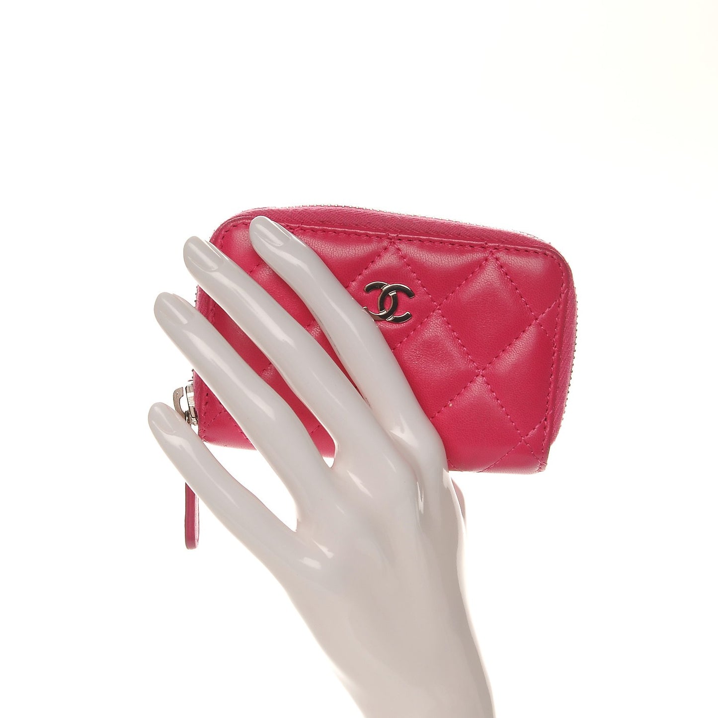 Lambskin Quilted Zip Around Coin Purse Wallet Fuchsia