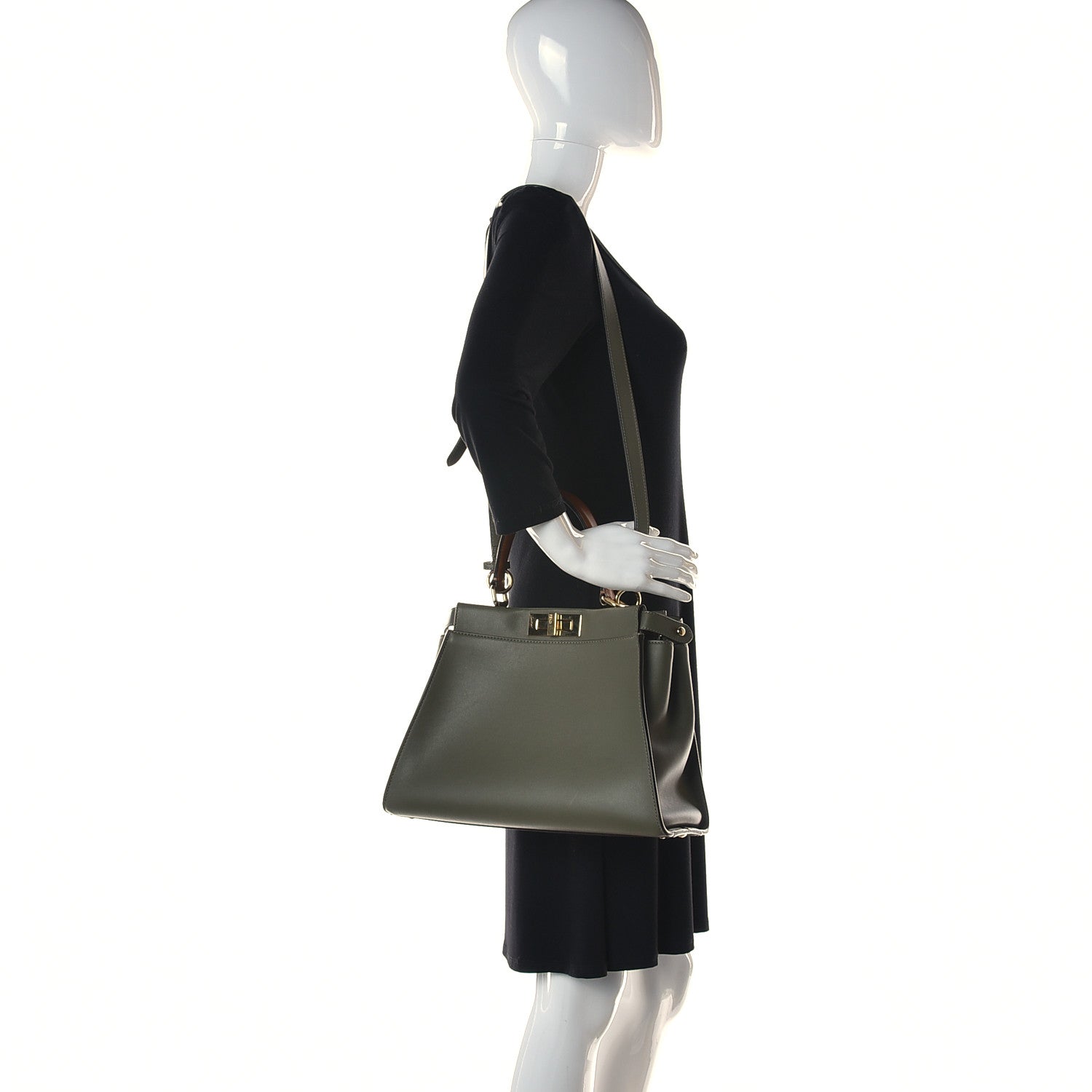 Fendi Vitello Seta Light Aura Shiny Nappa Medium Peekaboo I SEE U Satchel Equatore Cuoio 2 of 12