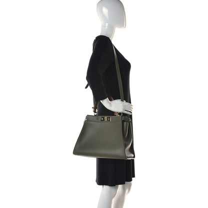Fendi Vitello Seta Light Aura Shiny Nappa Medium Peekaboo I SEE U Satchel Equatore Cuoio 2 of 12
