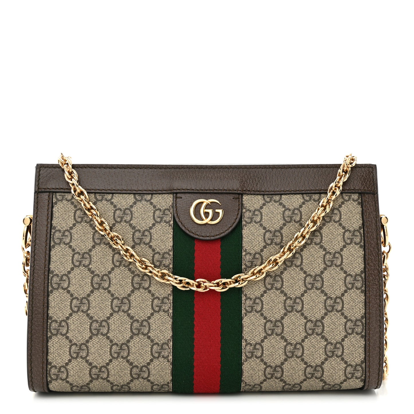 GG Supreme Monogram Web Small Ophidia Chain Shoulder Bag Brown
