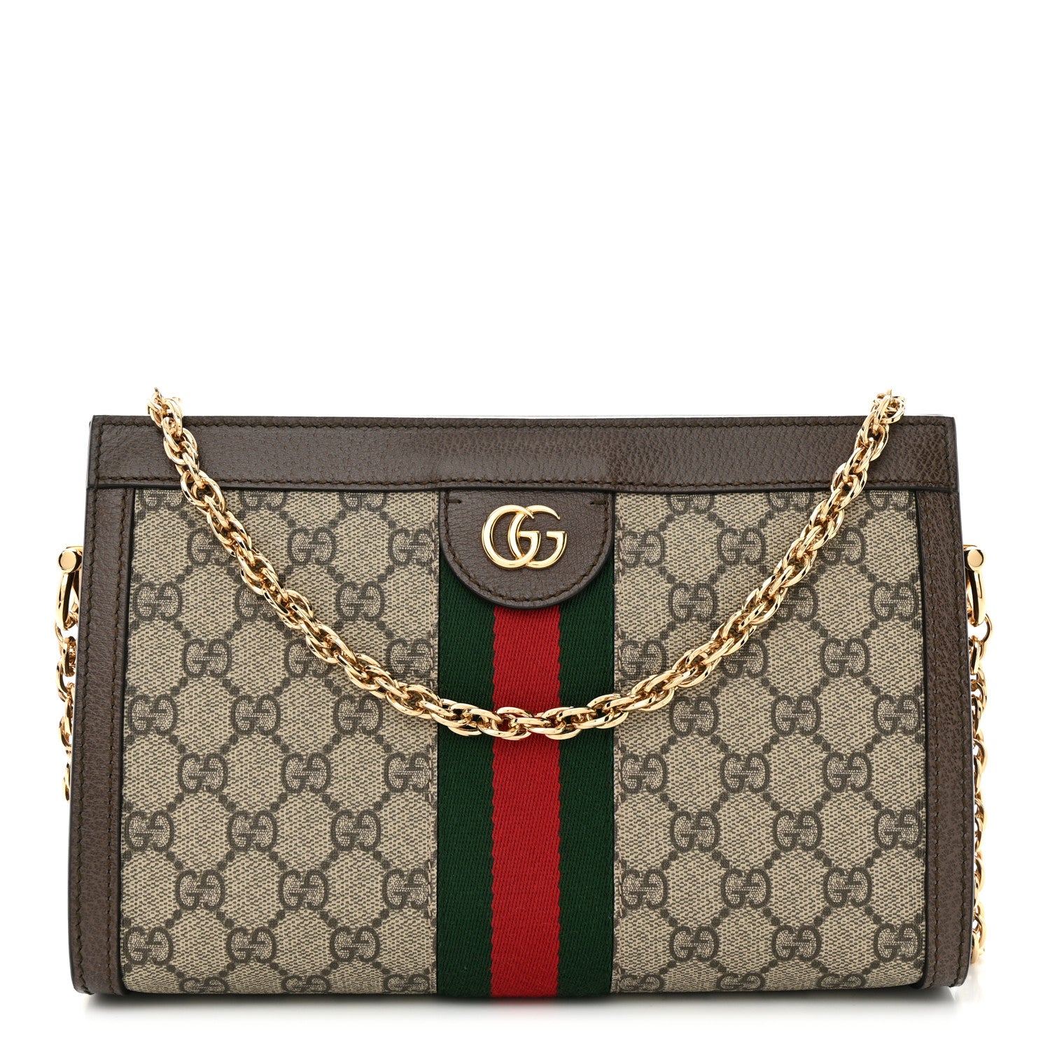 Gucci GG Supreme Monogram Web Small Ophidia Chain Shoulder Bag Brown 1 of 10