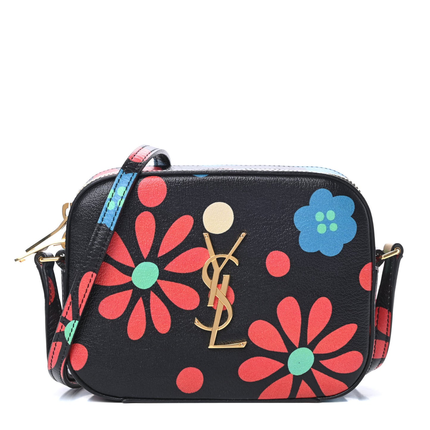 Calfskin Floral Print Small Classic Monogram Camera Bag Black
