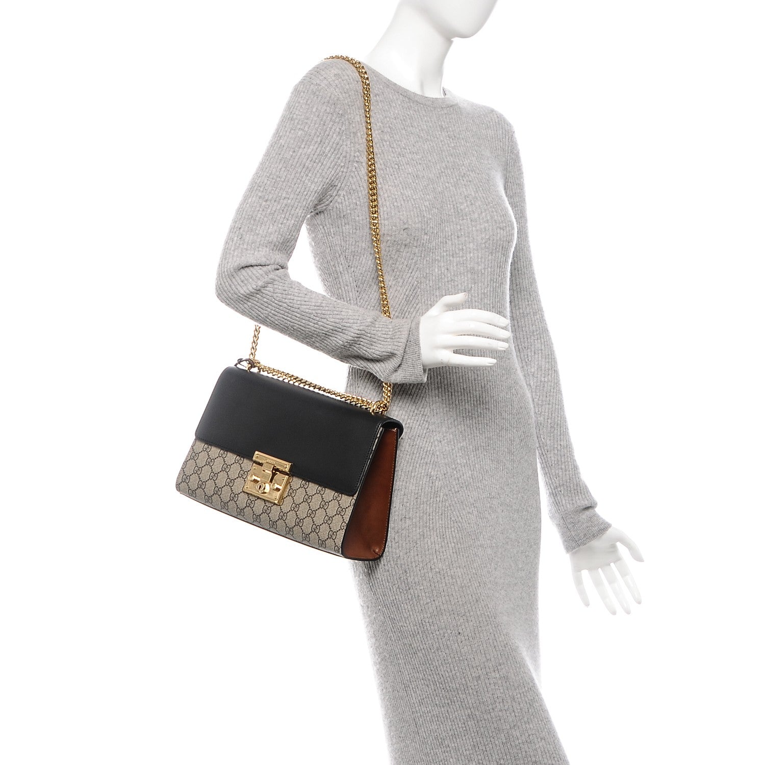 Gucci GG Supreme Monogram Calfskin Medium Padlock Shoulder Bag Beige Black Cuir 2 of 8