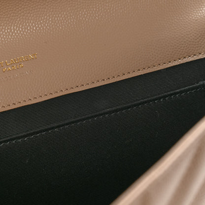 Saint Laurent Grain De Poudre Matelasse Chevron Monogram Envelope Clutch Dark Beige 11 of 13
