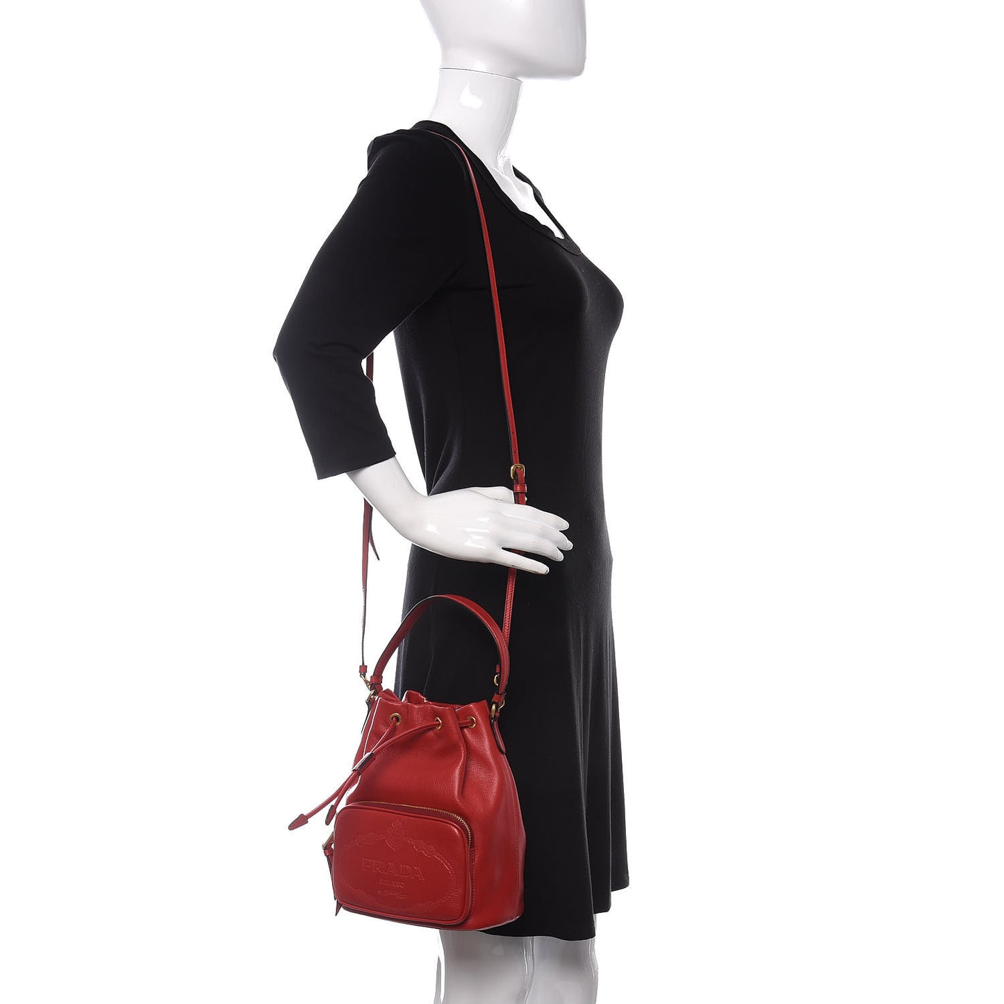 Glace Calfskin Embossed Secchiello Bucket Bag Fuoco