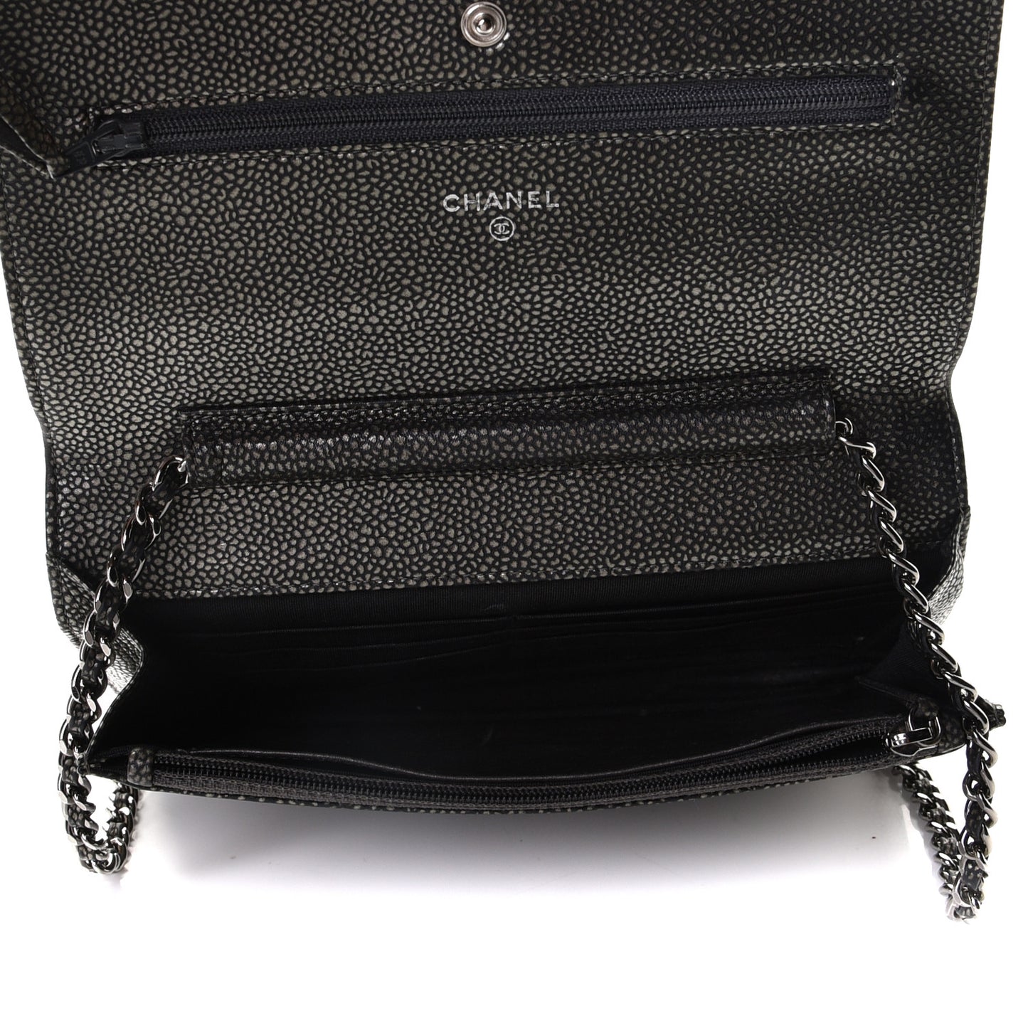 Metallic Caviar Timeless CC Wallet On Chain WOC Dark Silver