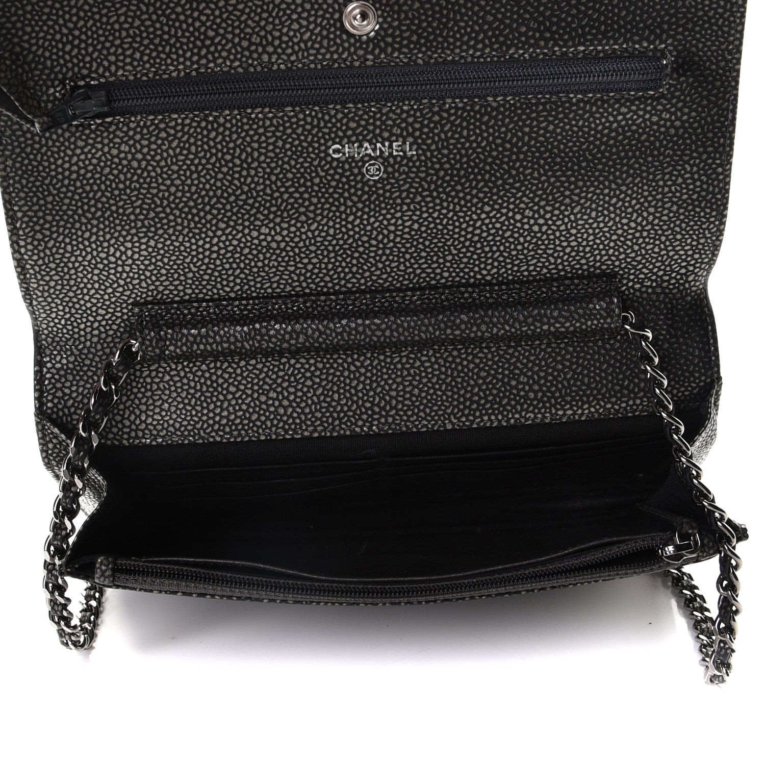 Chanel Metallic Caviar Timeless CC Wallet On Chain WOC Dark Silver 5 of 6