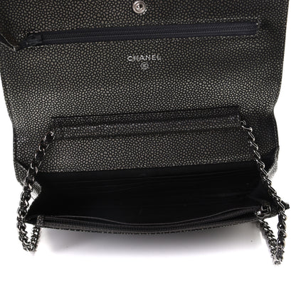 Chanel Metallic Caviar Timeless CC Wallet On Chain WOC Dark Silver 5 of 6