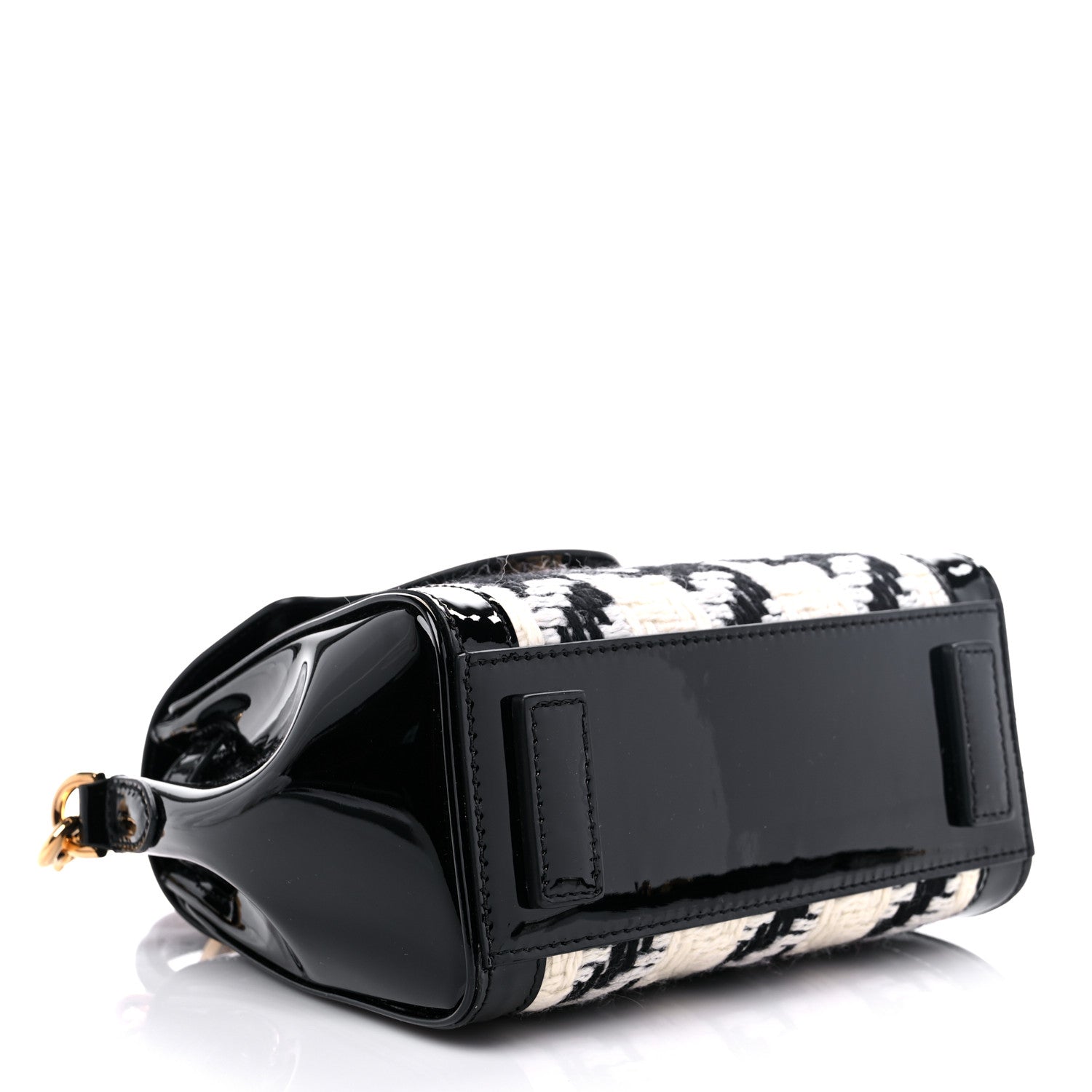 Versace Patent Calfskin Tweed Houndstooth Medusa Small Top Handle Handbag Black White 3 of 8