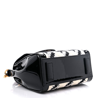 Versace Patent Calfskin Tweed Houndstooth Medusa Small Top Handle Handbag Black White 3 of 8