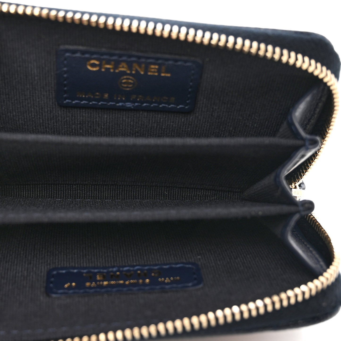 Caviar Enamel Coco Casino Quilted Zip Coin Purse Navy Blue