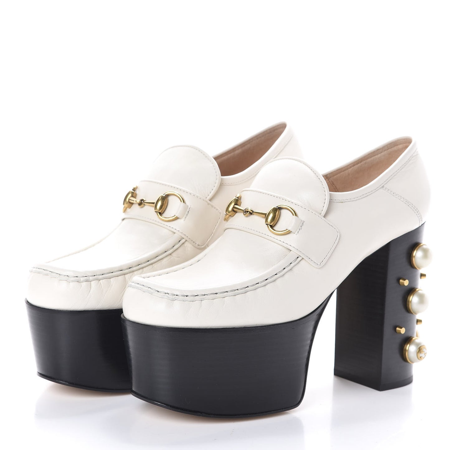 Malaga Kid Pearl Studded Vegas Platform Loafers 39 Mystic White