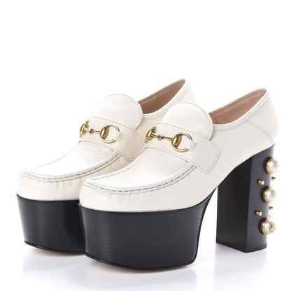 Gucci Malaga Kid Pearl Studded Vegas Platform Loafers 39 Mystic White 3 of 9