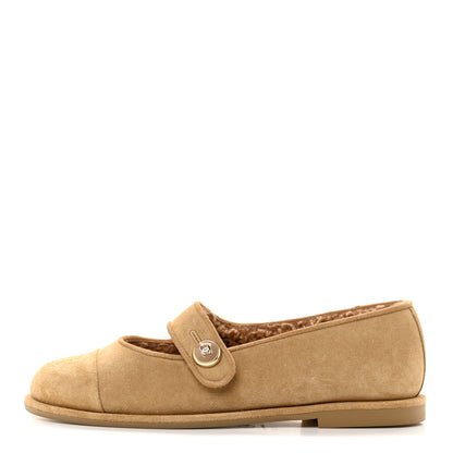 Chanel Suede Cap Toe CC Mary Jane Flats 36.5 Beige 1 of 10