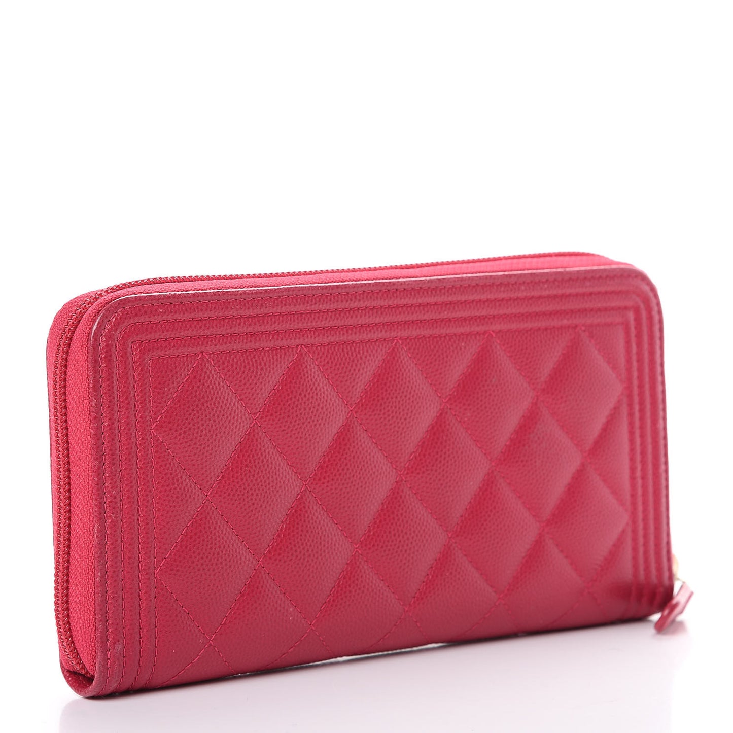 Caviar Quilted Large Boy Zip Around Wallet Fuchsia