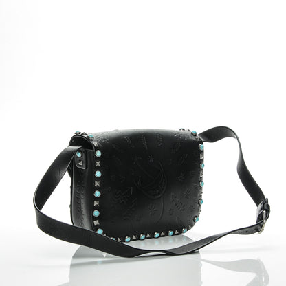 Valentino Garavani Calfskin Santeria Embossed Medium Rockstud Rolling Flap Saddle Bag Black 3 of 6