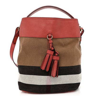 Burberry Grainy Calfskin Canvas Mega Check Medium Ashby Tassel Hobo Pink Azalea 1 of 9