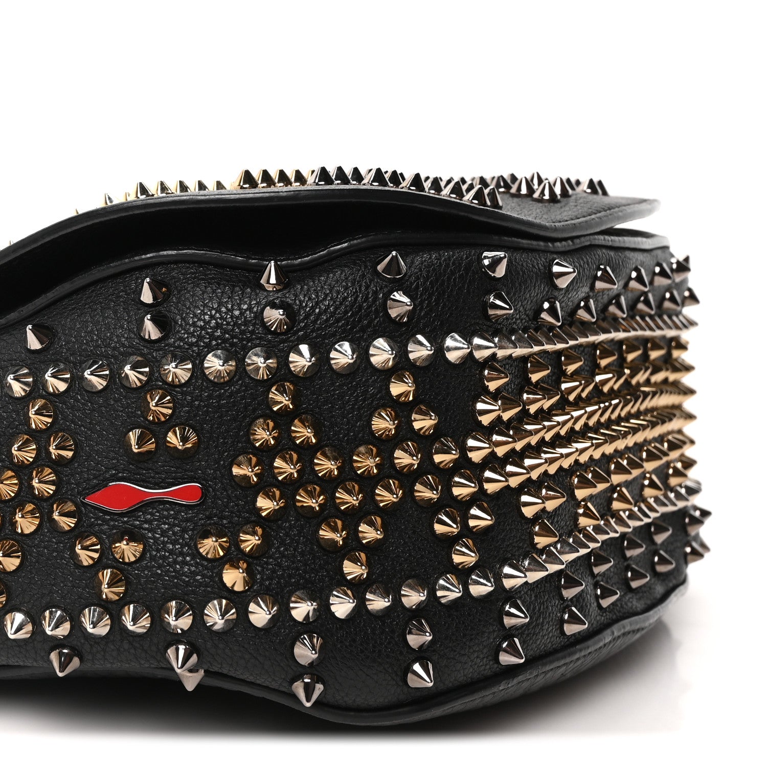 Christian Louboutin Calfskin Mix Chevron Spikes Panettone Messenger Black 14 of 17