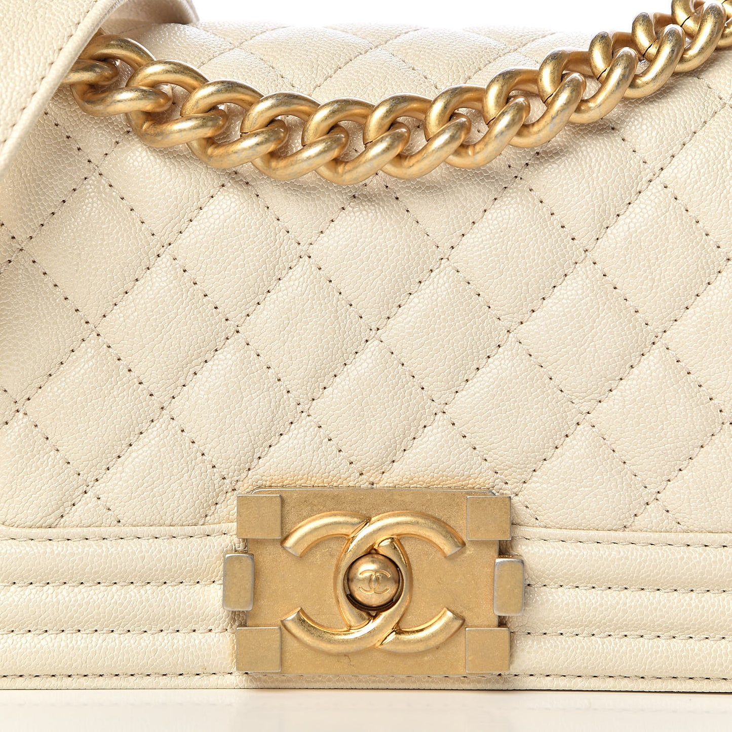 Caviar Quilted Small Boy Flap Ivory