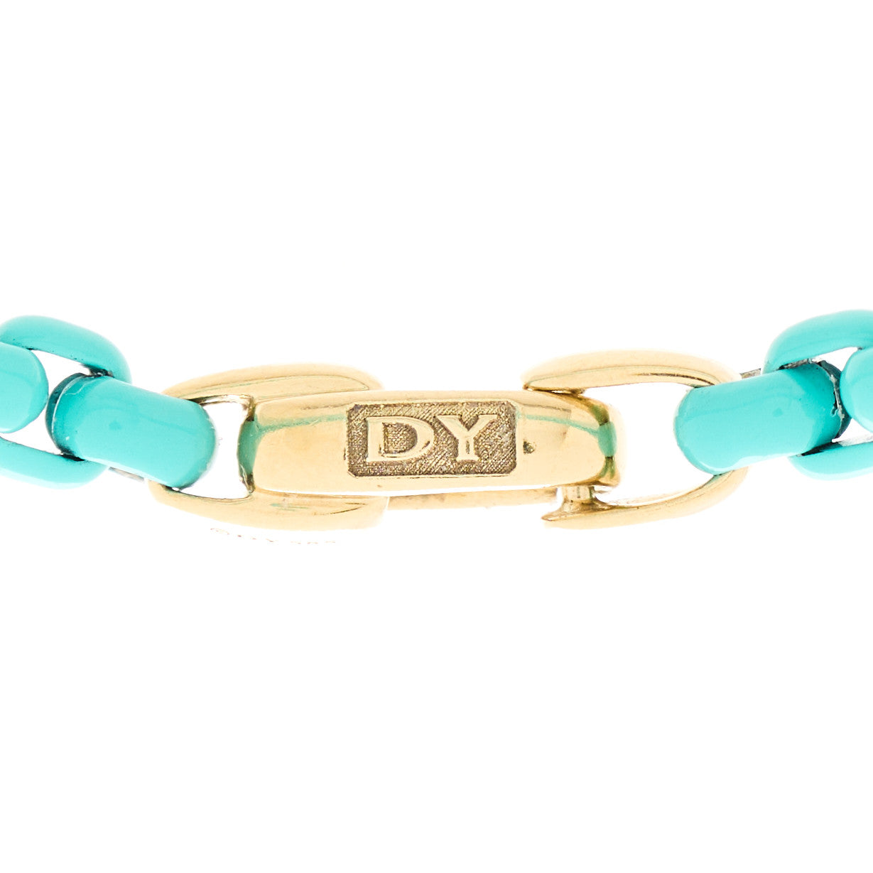 David Yurman Stainless Steel 14K Yellow Gold Acrylic Bel Aire 4mm Chain Bracelet Turquoise 3 of 3