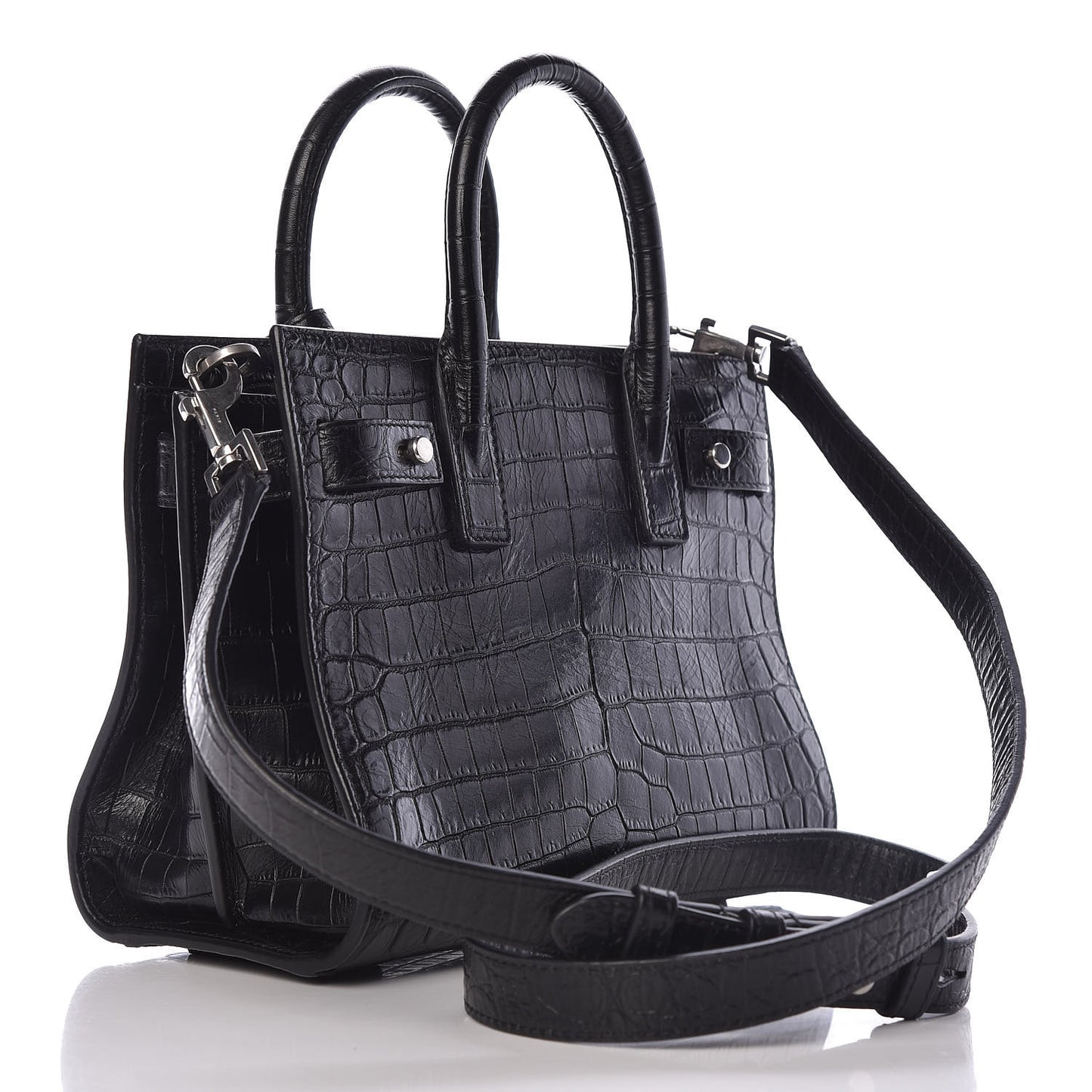 Calfskin Crocodile Embossed Nano Supple Sac De Jour Black