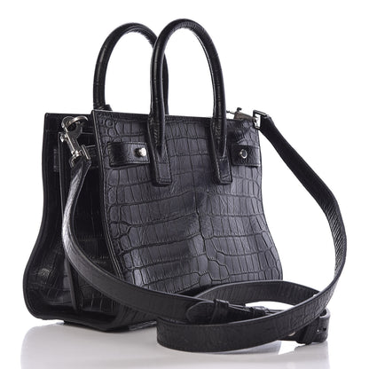 Saint Laurent Calfskin Crocodile Embossed Nano Supple Sac De Jour Black 3 of 10
