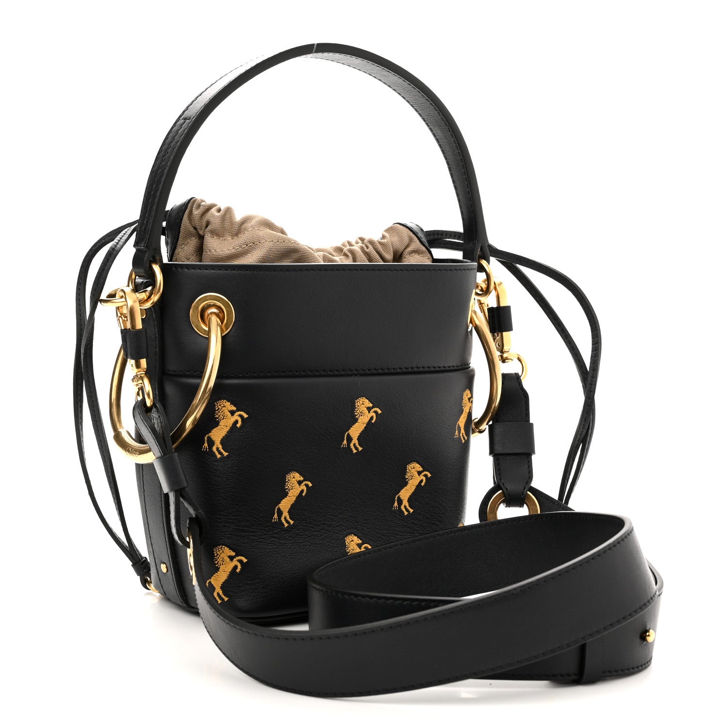 Chloe Smooth Calfskin Little Horses Embroidered Mini Roy Bucket Bag Full Blue 3 of 10