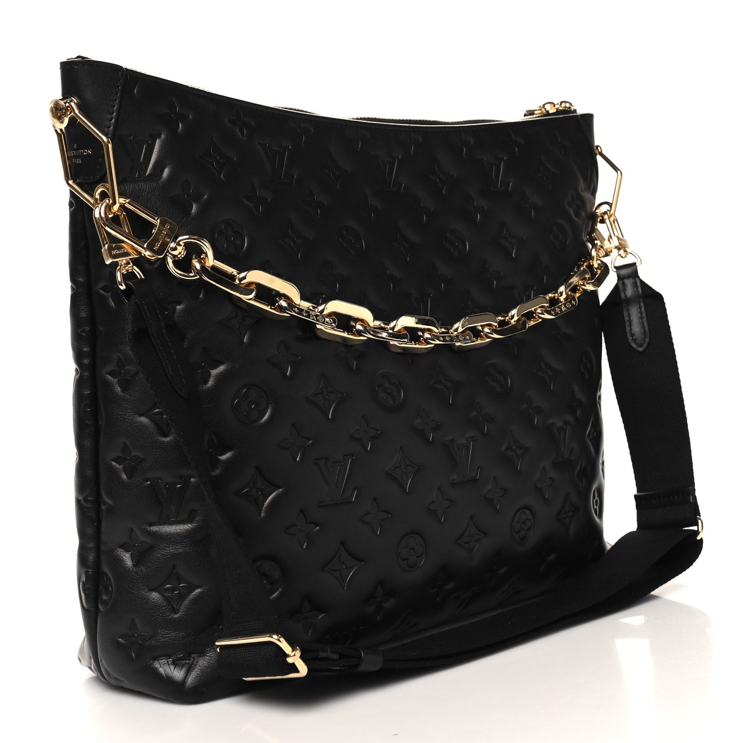 Calfskin Embossed Monogram Coussin Hobo MM Black