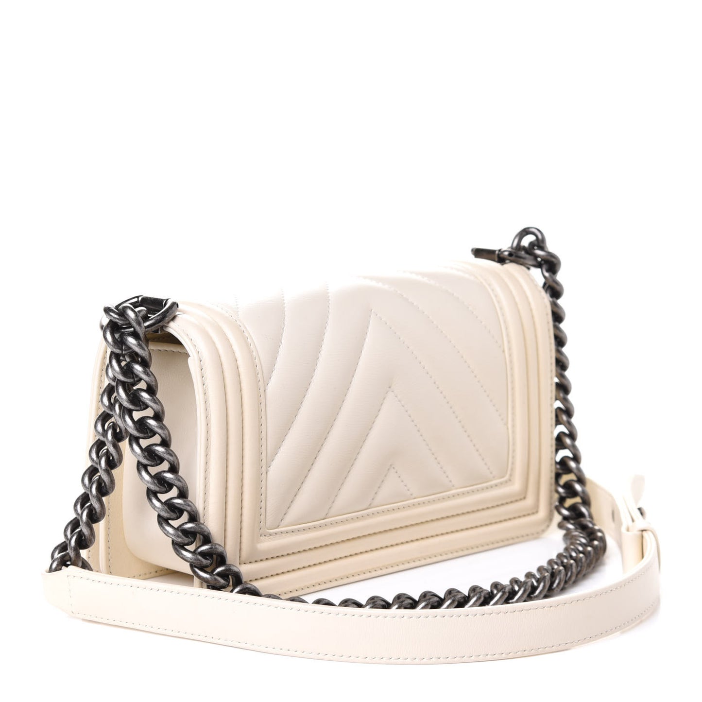 Chevron Quilted Small Boy Flap White