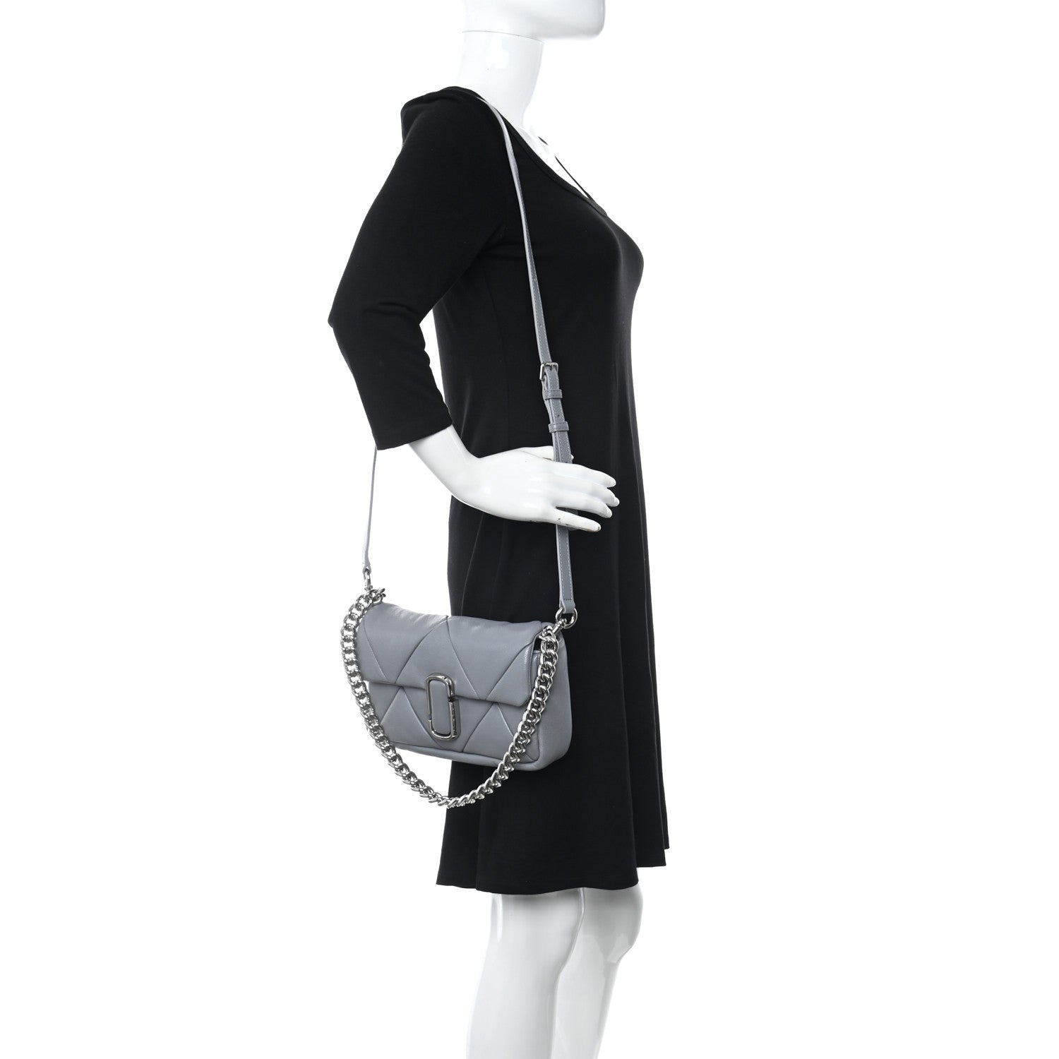 Marc Jacobs Goatskin Quilted J The Puffy Diamond Shoulder Bag Wolf Grey 2 of 10