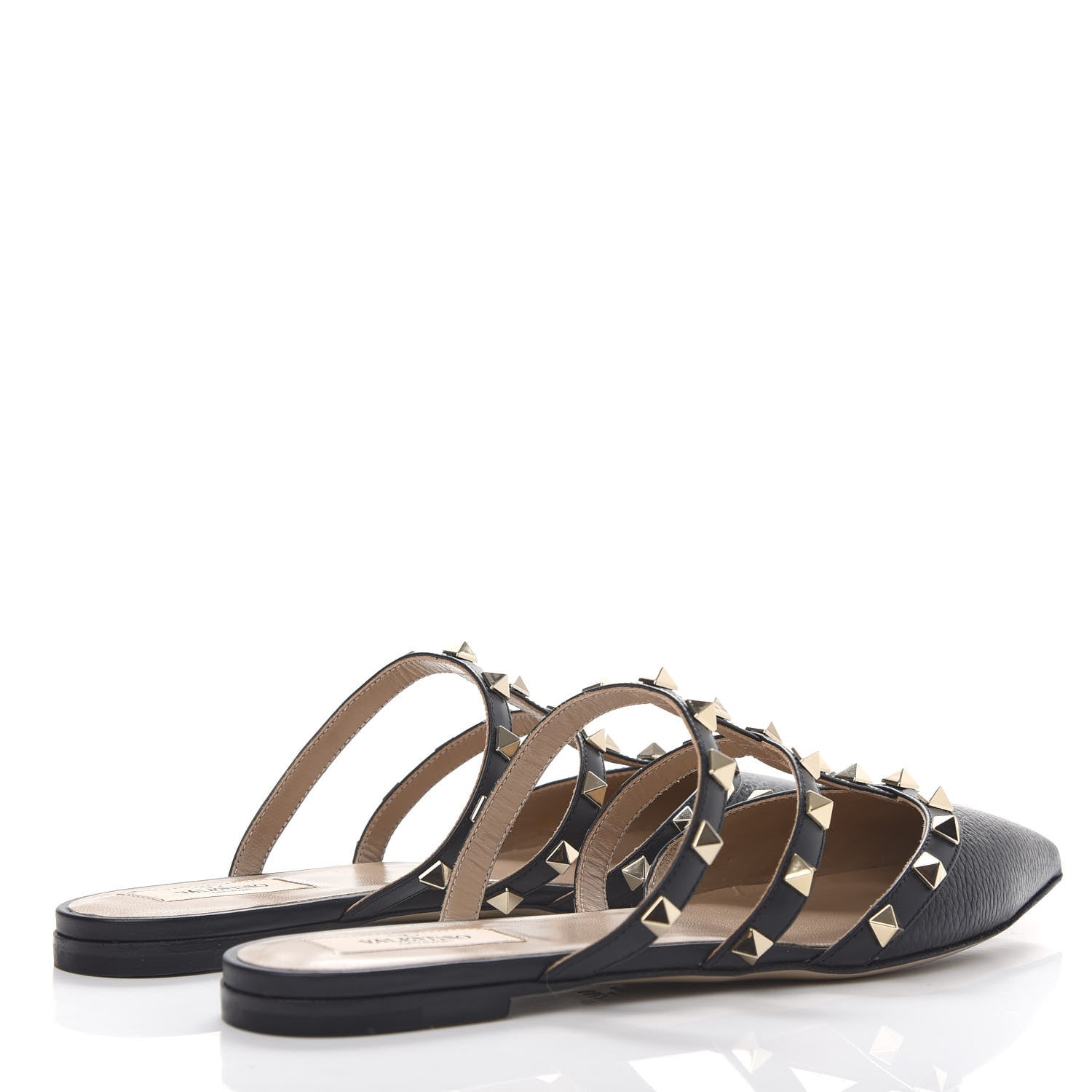 Valentino Garavani Pebbled Calfskin Rockstud Flat Cage Mules 38.5 Black 4 of 11