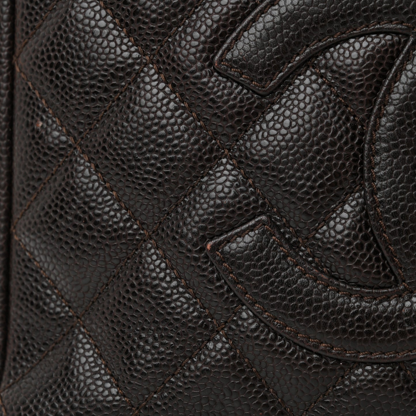 Caviar Quilted Petit Shopping Tote PST Dark Brown