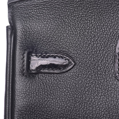 Hermes Taurillon Novillo Shiny Niloticus Crocodile Birkin Touch 25 Black 21 of 42