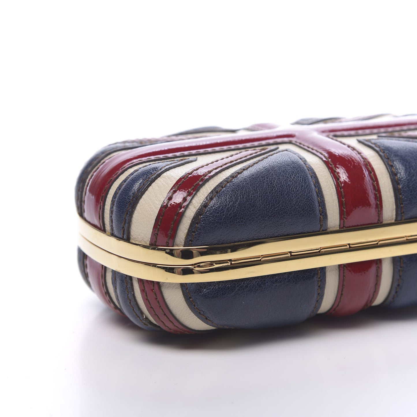 Patent Calfskin Britannia Skull Box Clutch Red Blue