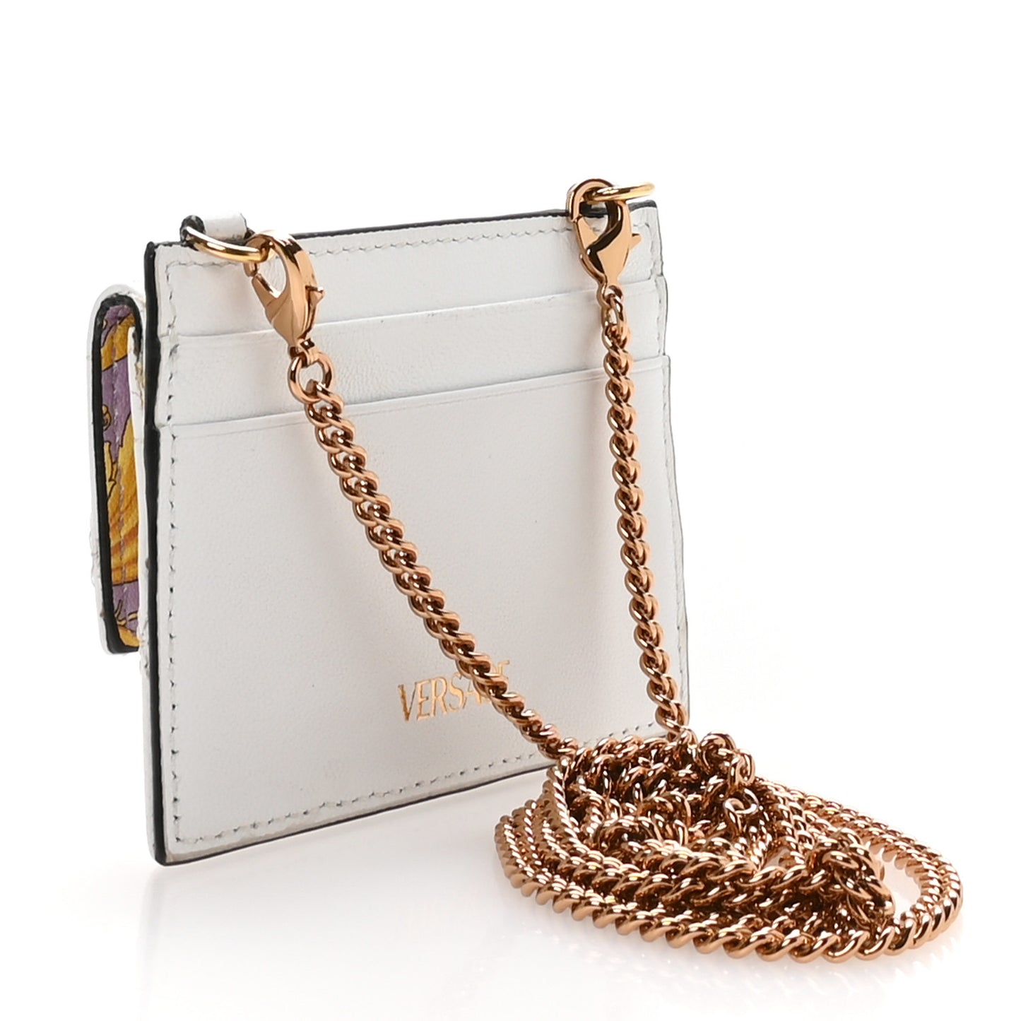 Lambskin Quilted Virtus Chain Card Holder Ecru