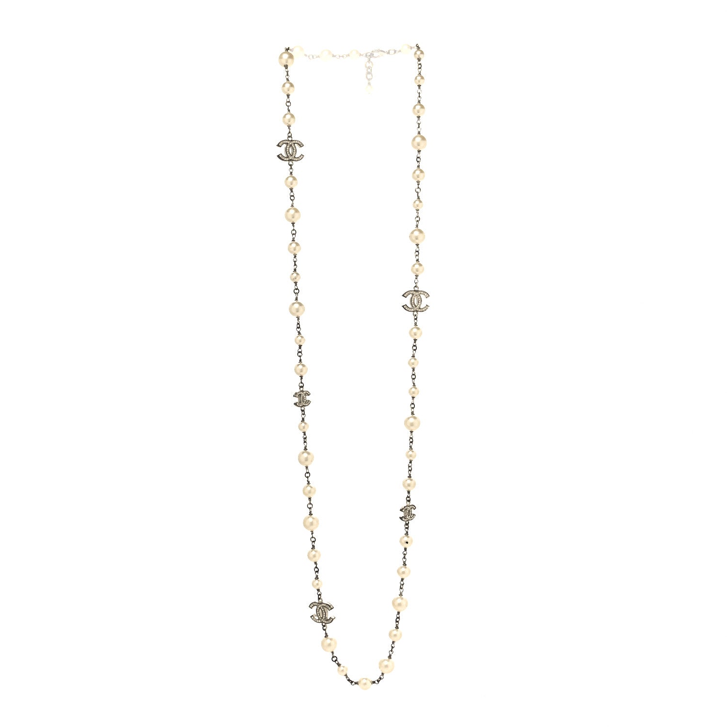 Chanel Crystal Pearl CC Long Necklace Silver 3 of 7