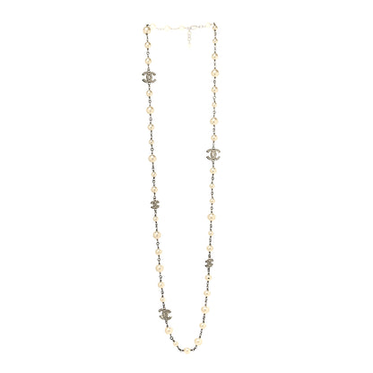 Chanel Crystal Pearl CC Long Necklace Silver 3 of 7