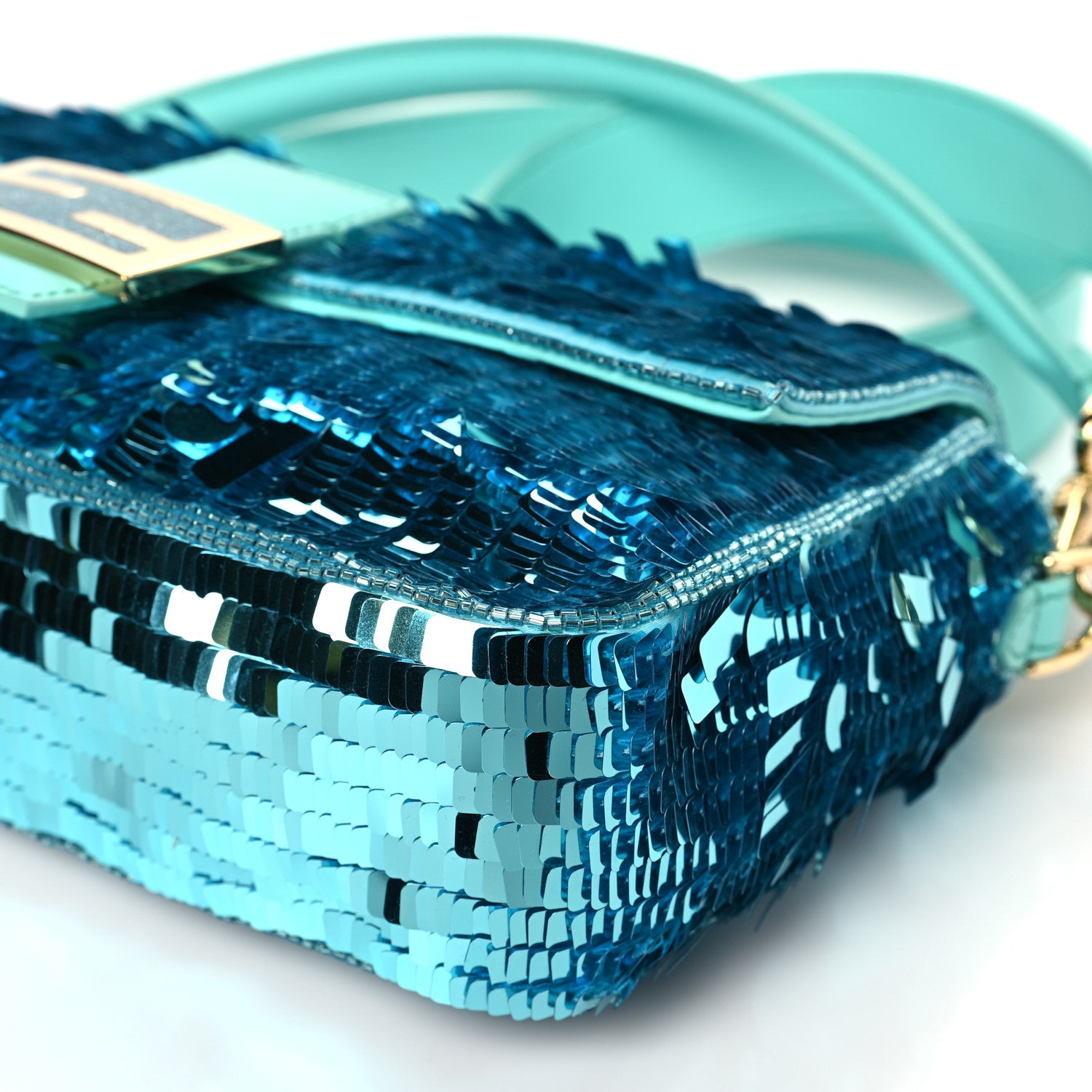 Fendi Sequin Paillettes Vitello Grace Sex and the City Baguette Spring Turquoise 9 of 9