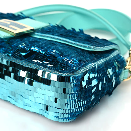 Fendi Sequin Paillettes Vitello Grace Sex and the City Baguette Spring Turquoise 9 of 9